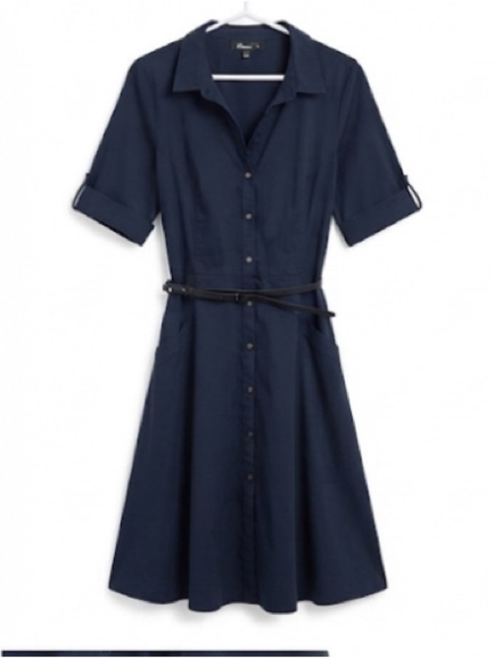 Classic Navy Blue Shirt Dress with Belt - Size 20